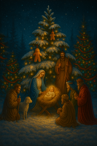 scène féérique de crèche sainte de la fête de noël